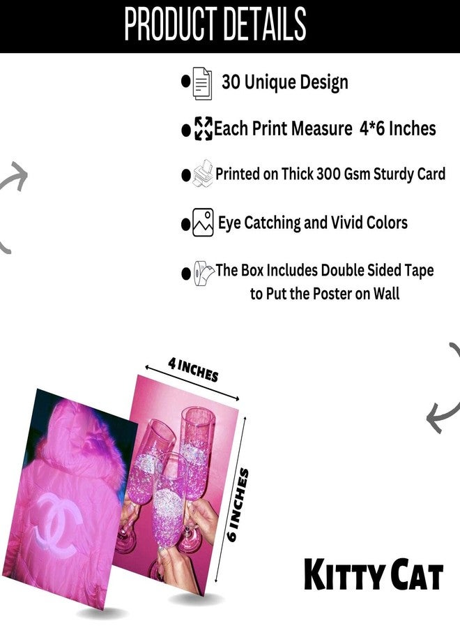 Kitty Cat Hot Pink Decor Aesthetic Wall Collage Kit || 30 Unique Poster Set + Free Tape | 4x6in Each | Posters: Dorm, Bedroom Decor | Hostel Essential | Aesthetic Room Decor (30) - Image 2