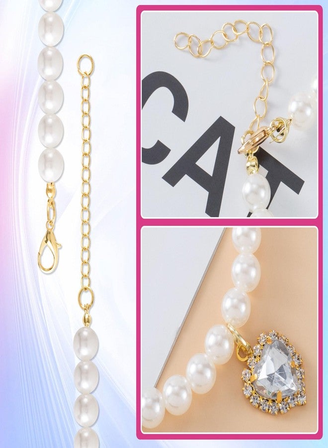 Mxxipp 2pcs Cat Pearl Collar with Heart Pendant, Cute Pearl Pet Necklace in Medium, Adjustable Wedding Party Small Dog Jewelry Accessories for Puppy Kitten- White & Pink - Image 4