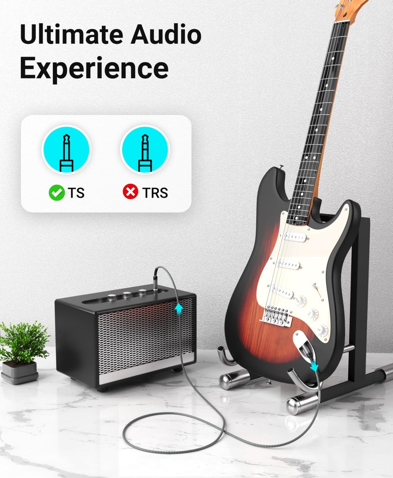 BlueRigger 6.35mm Instrument Cable 15FT - (Male TS Cable ¼ Inch Cable to 6.35 mm Speaker Cable, ¼” Amp Cord, Stereo Audio Interconnect Cable) - Compatible with Speaker, Guitar, Amplifier, Keyboard - Image 5
