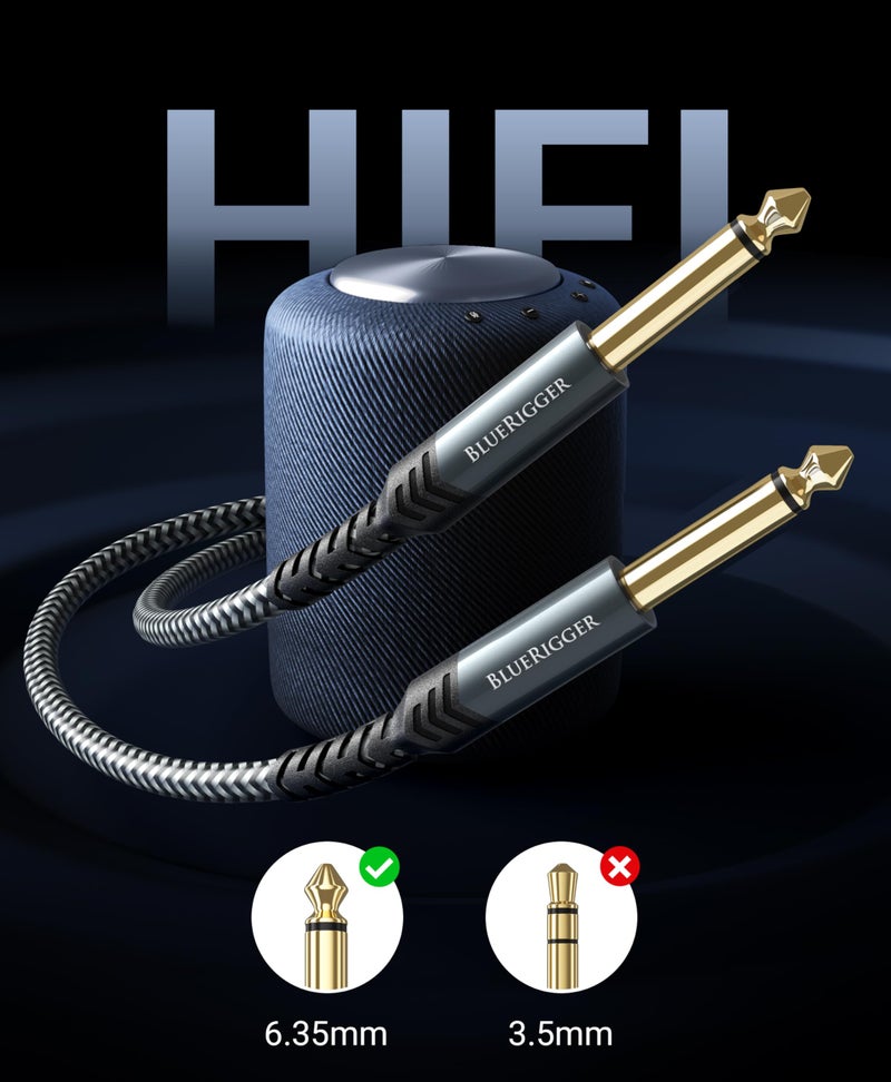BlueRigger 6.35mm Instrument Cable 15FT - (Male TS Cable ¼ Inch Cable to 6.35 mm Speaker Cable, ¼” Amp Cord, Stereo Audio Interconnect Cable) - Compatible with Speaker, Guitar, Amplifier, Keyboard - Image 2