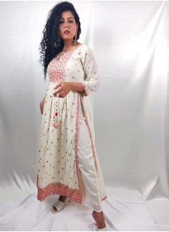 PRIYA’S PANACHE PRIYA'S PANACHE White Nyra Cut Cotton Kurta Pant Dupatta Set - Designer Festival Traditional Ethnic Indian Partywear For Women  - Image 4