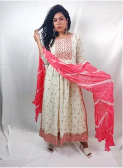 PRIYA’S PANACHE PRIYA'S PANACHE White Nyra Cut Cotton Kurta Pant Dupatta Set - Designer Festival Traditional Ethnic Indian Partywear For Women  - Image 3