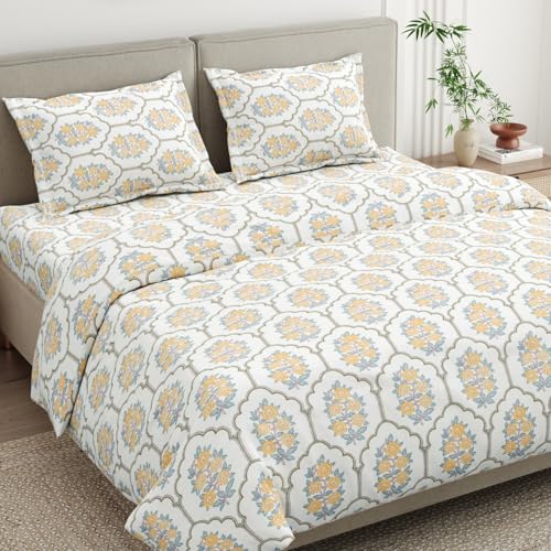 Haus & Kinder Bed Sheet Double Bed | 100% Combed Cotton 186 TC Queen Size Bedsheet | 100 X 90 Inches Double Bed Bedsheet with 2 Pillow Covers | Soft, Chic, Cozy, – Celebration in Bloom - Image 1