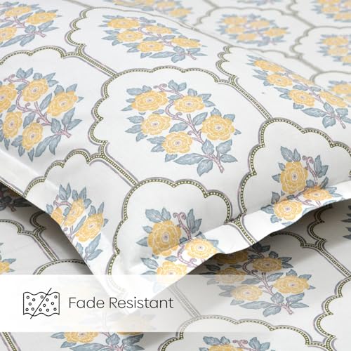 Haus & Kinder Bed Sheet Double Bed | 100% Combed Cotton 186 TC Queen Size Bedsheet | 100 X 90 Inches Double Bed Bedsheet with 2 Pillow Covers | Soft, Chic, Cozy, – Celebration in Bloom - Image 5