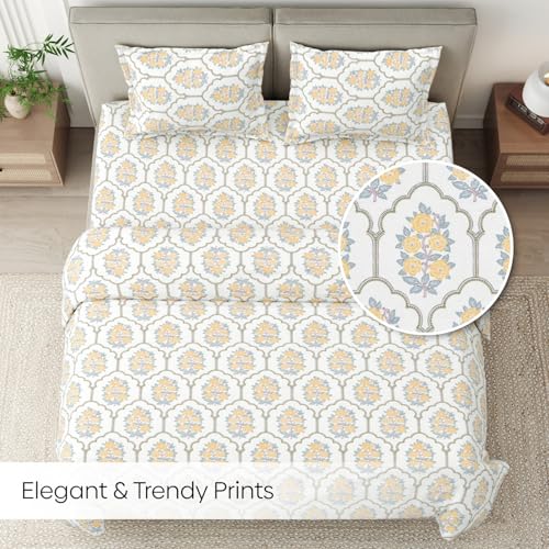 Haus & Kinder Bed Sheet Double Bed | 100% Combed Cotton 186 TC Queen Size Bedsheet | 100 X 90 Inches Double Bed Bedsheet with 2 Pillow Covers | Soft, Chic, Cozy, – Celebration in Bloom - Image 2