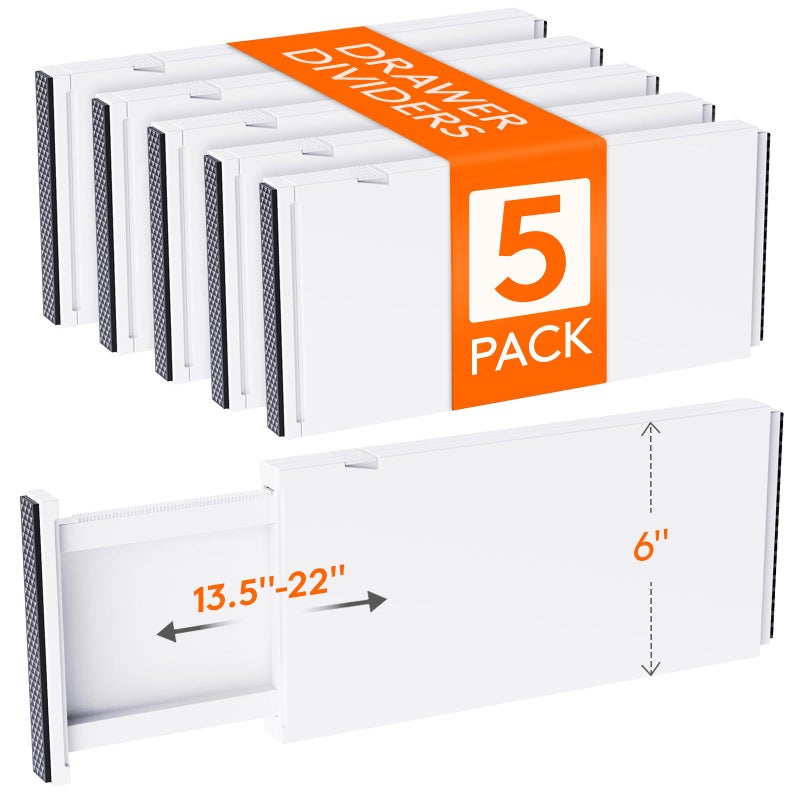 Lifewit 5 Pack 6 High Drawer Dividers 3456cm13522 Adjustable Drawer Organizer for ClothesUtensils Expandable Drawer Separator in DresserKitchenBedroomOffice Organization Storage White - Image 2