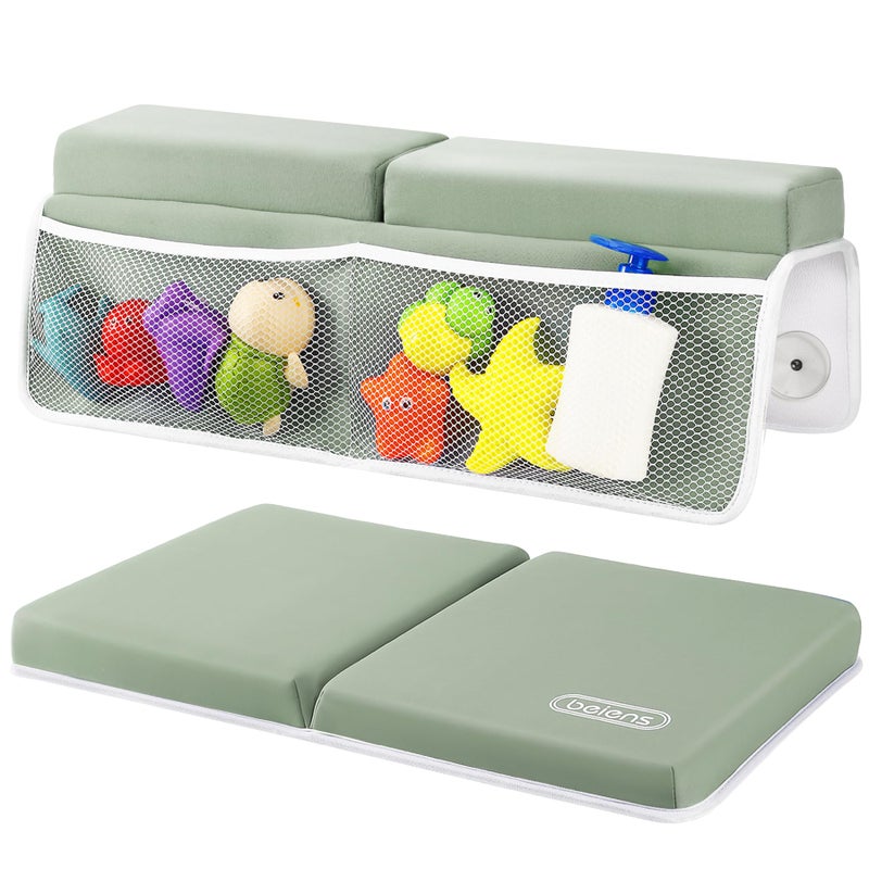 beiens Bath Kneeler and Elbow Rest Pad Set 15 Comfortable Thick Baby Bath Kneeler Pads Quick Dry Soft Kneeling Pad for Baby Bath Time NonSlip Knee Arm Support Bathtub Mat with Toys Organizer