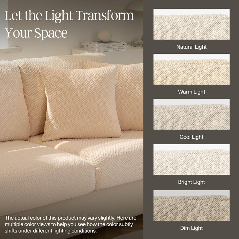 Nolan Interior Store غطاء أريكة سحري - غطاء أريكة جاكار كلاسيكي - مقاوم للحيوانات الأليفة، سهل التركيب، غطاء مرن - كبير، بيج عاجي - Image 3