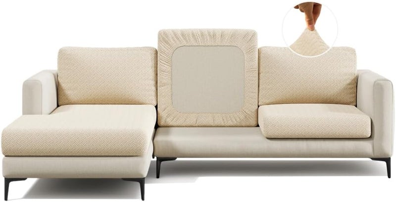 Nolan Interior Store غطاء أريكة سحري - غطاء أريكة جاكار كلاسيكي - مقاوم للحيوانات الأليفة، سهل التركيب، غطاء مرن - كبير، بيج عاجي - Image 1