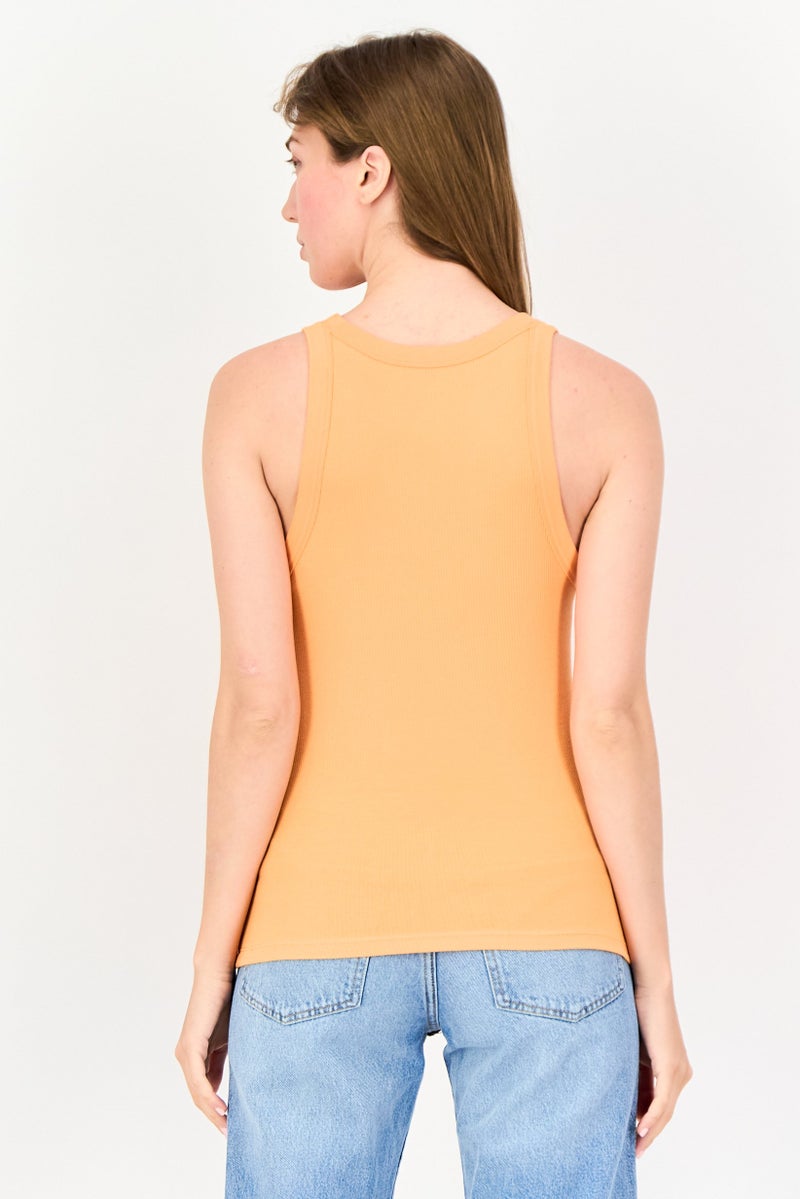 GAP Women Crew Neck Sleeveless Ribbed Tank Top, Orange - Image 3