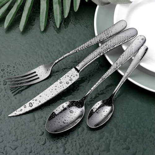 OGORI Hammered Black Silverware Set, OGORI 24-Piece 18/10 Stainless Steel Flatware Set, Service of 6 - Image 4