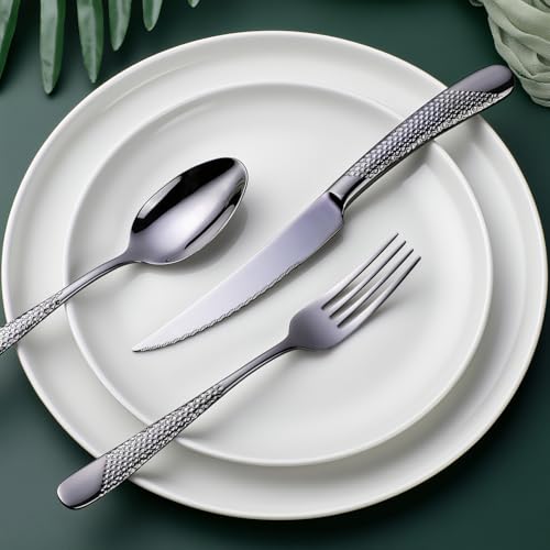 OGORI Hammered Black Silverware Set, OGORI 24-Piece 18/10 Stainless Steel Flatware Set, Service of 6 - Image 5
