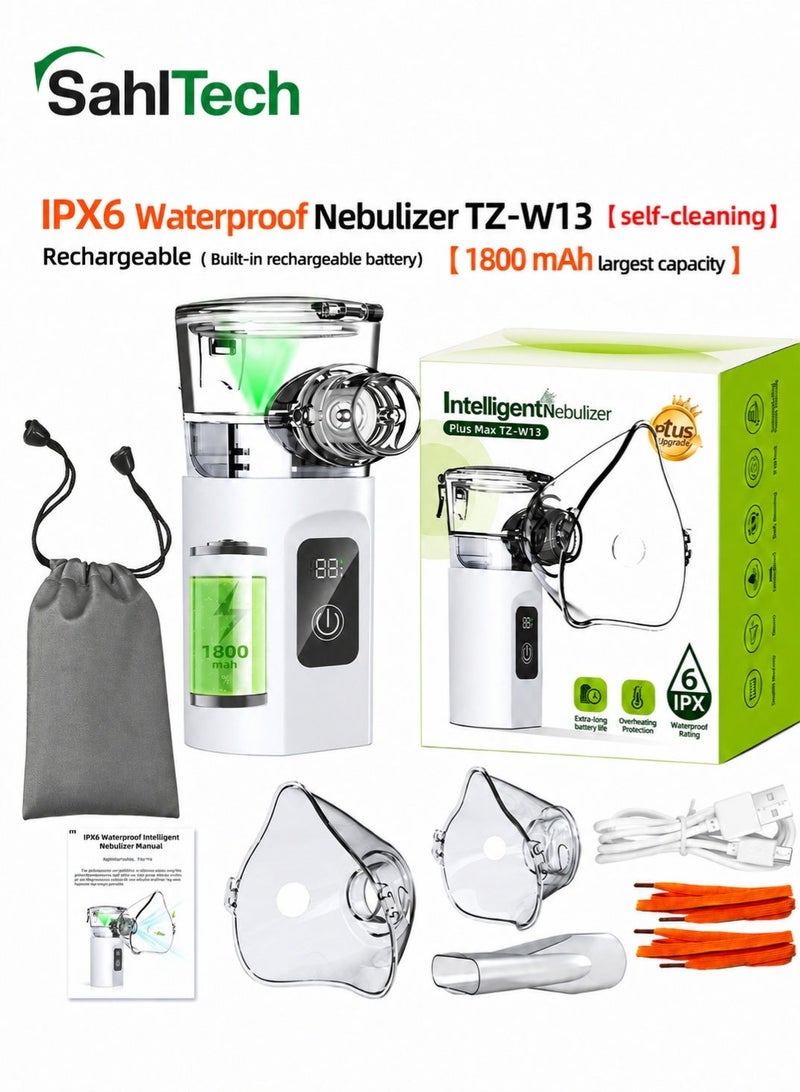 SahlTech Newest IPX6 Waterproof Smart Nebulizer for Adults & Children, Digital Display Handheld Mesh Atomizer with 3 Mist Modes & Auto Cleaning, Portable Ultrasonic Cold Mist Vapor Inhaler, Quiet Operation, 1800mAh Battery, Ideal for Home, Office & Travel - Image 1