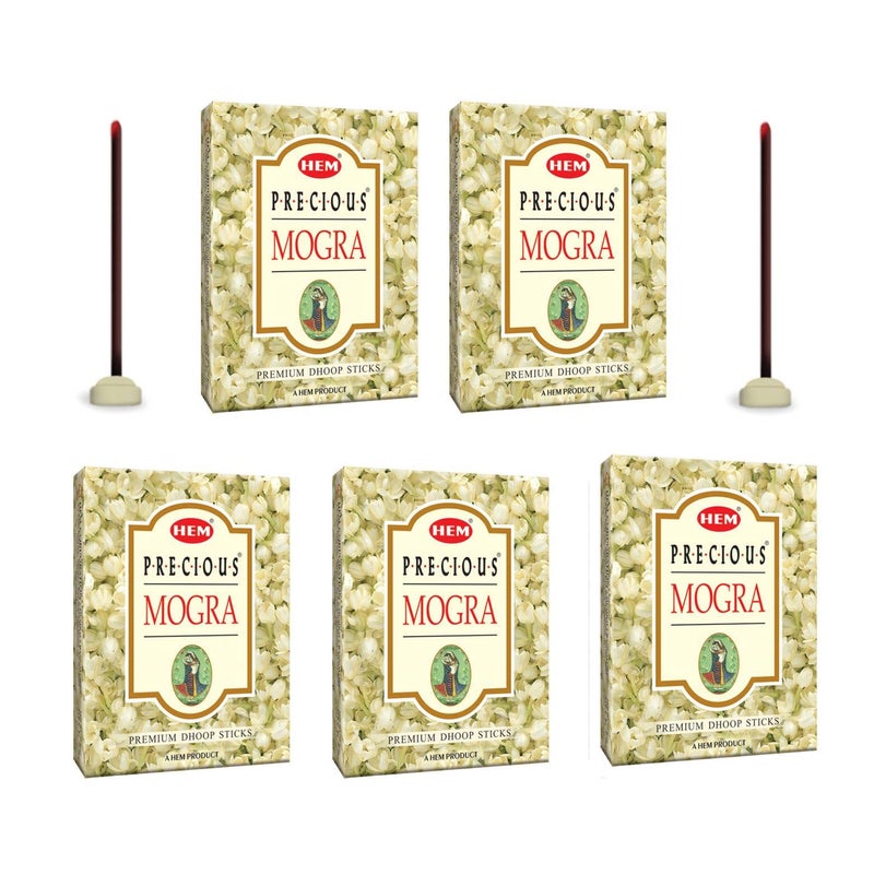 Hem Precious Mogra Dhoop Sticks | Bambooless & Charcoal-Free | Soothing Aroma for Puja, Meditation & Relaxation | Burns 35-40 Min | Long-Lasting & Natural | Pack of 5 (60g Each) | Approx. 100 Sticks - Image 5