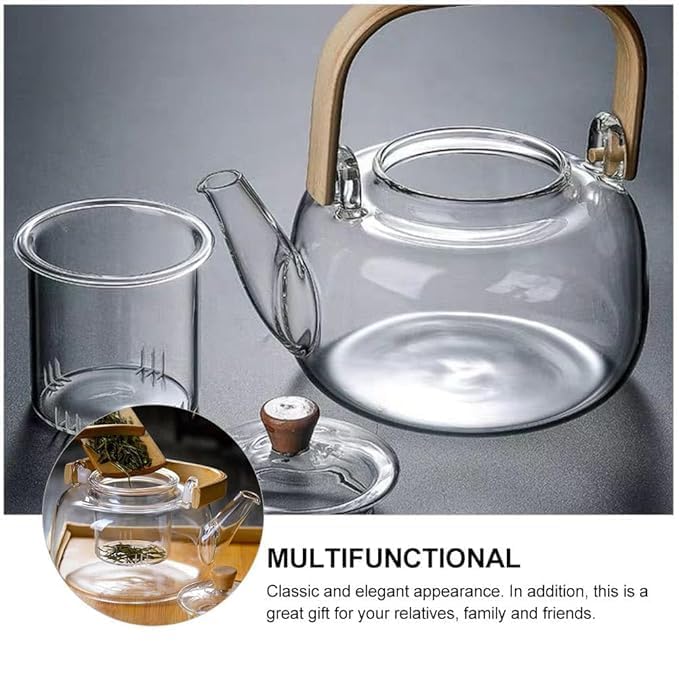 JAMBUVANTI Glass Teapot with Glass Infuser 900ml Tea Pot with Bamboo Handle HeatResistant Glass Tea Pot Borosilicate Glass Tea Maker for Loose Tea Safe On Stovetop - Image 3