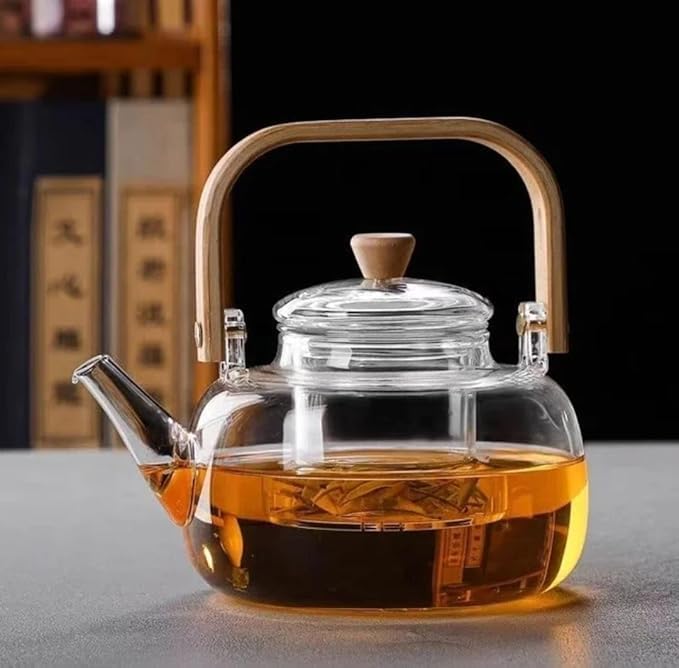 JAMBUVANTI Glass Teapot with Glass Infuser 900ml Tea Pot with Bamboo Handle HeatResistant Glass Tea Pot Borosilicate Glass Tea Maker for Loose Tea Safe On Stovetop - Image 1