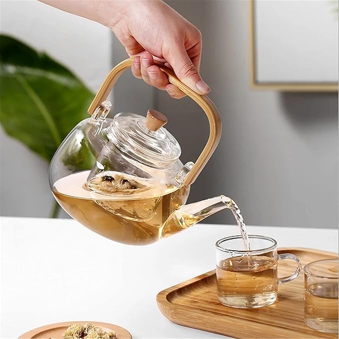 JAMBUVANTI Glass Teapot with Glass Infuser 900ml Tea Pot with Bamboo Handle HeatResistant Glass Tea Pot Borosilicate Glass Tea Maker for Loose Tea Safe On Stovetop - Image 2