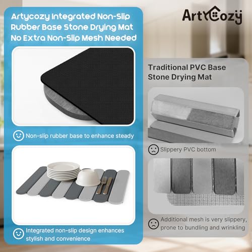 ArtyCozy Large Stone Dish Drying Mats with Non-Slip Rubber Back for Kitchen Counter, 24"×16", Space-Saving Foldable Quick Dry Absorbent Diatomaceous Earth Mat Dishes Bottles Cups Any Countertop - Image 3