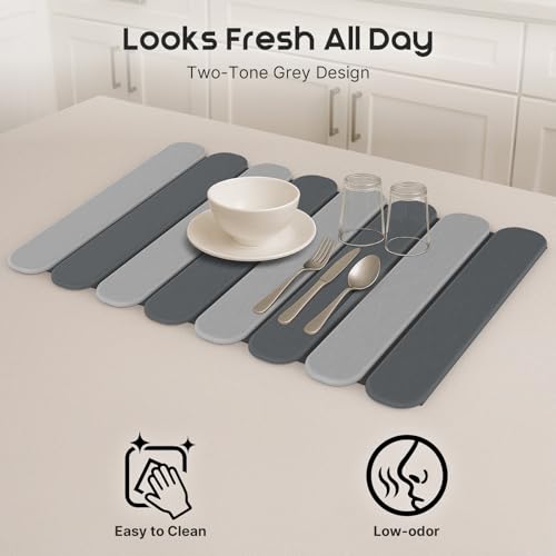 ArtyCozy Large Stone Dish Drying Mats with Non-Slip Rubber Back for Kitchen Counter, 24"×16", Space-Saving Foldable Quick Dry Absorbent Diatomaceous Earth Mat Dishes Bottles Cups Any Countertop - Image 5