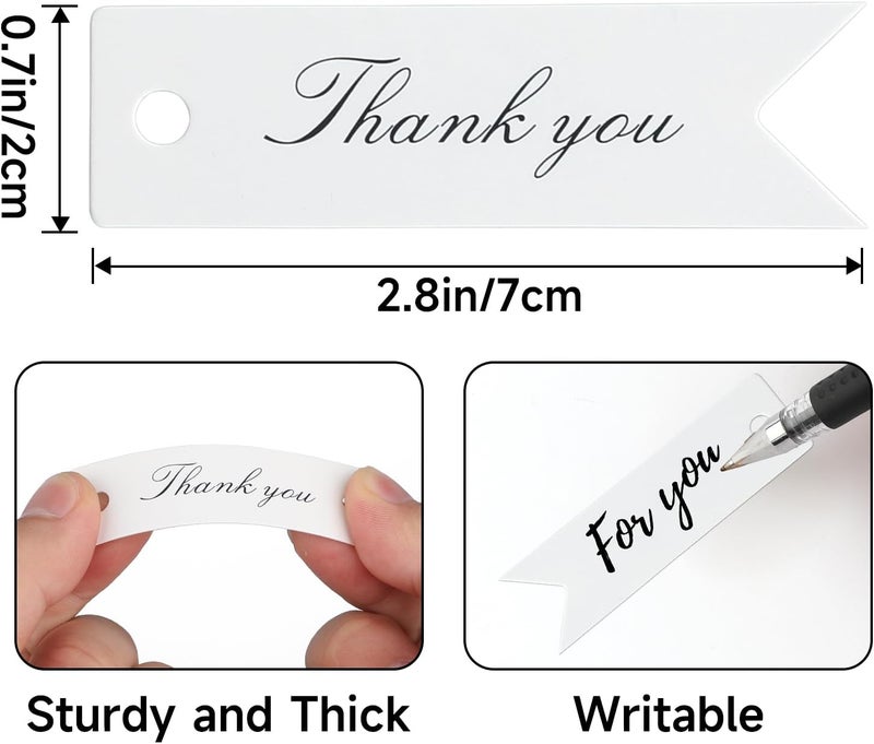 g2plus 100 PCS Mini Thank You Gift Tags with String, 2.8'' x 0.8'' White Paper Hang Tags for Art&Craft, Gift Wrapping, Wedding, Bridal Showers, Birthdays, Parties, Christmas - Image 2