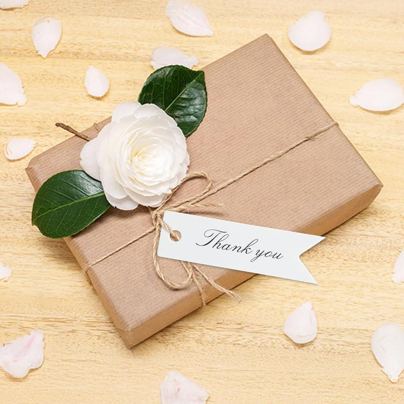 g2plus 100 PCS Mini Thank You Gift Tags with String, 2.8'' x 0.8'' White Paper Hang Tags for Art&Craft, Gift Wrapping, Wedding, Bridal Showers, Birthdays, Parties, Christmas - Image 4