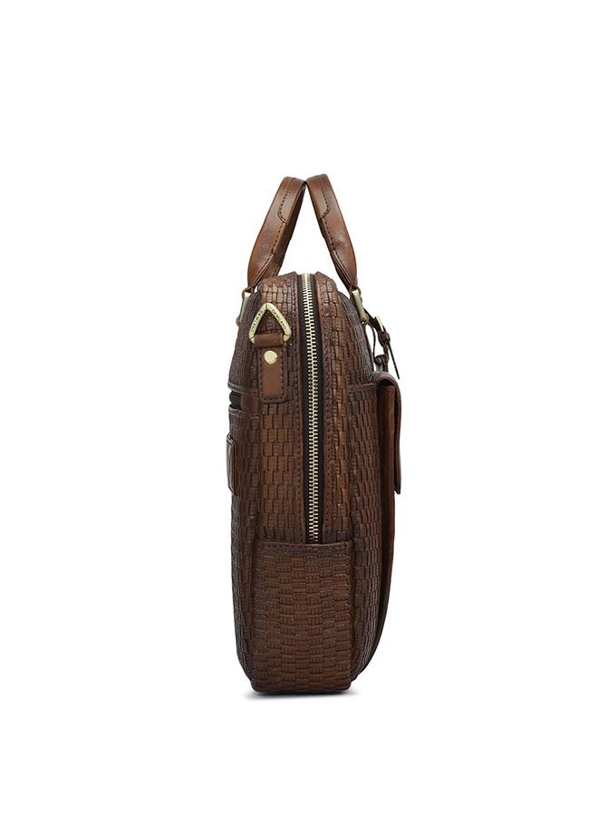 Da Milano Leather Brown Laptop Bag with Adjustable Shoulder Strap - Image 3