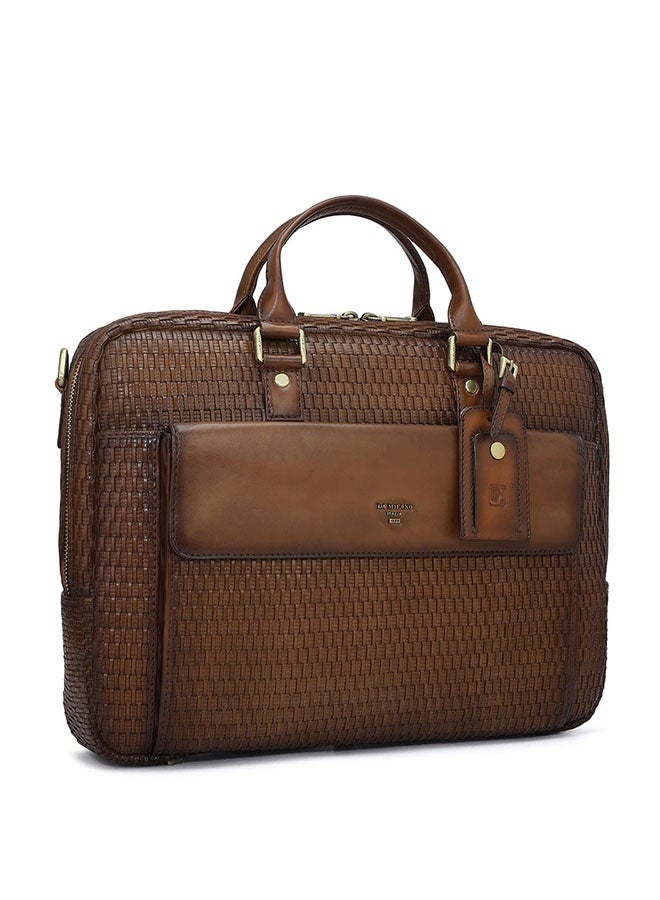 Da Milano Leather Brown Laptop Bag with Adjustable Shoulder Strap - Image 2