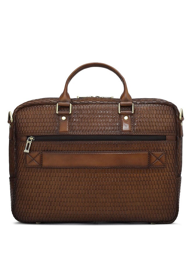 Da Milano Leather Brown Laptop Bag with Adjustable Shoulder Strap - Image 4