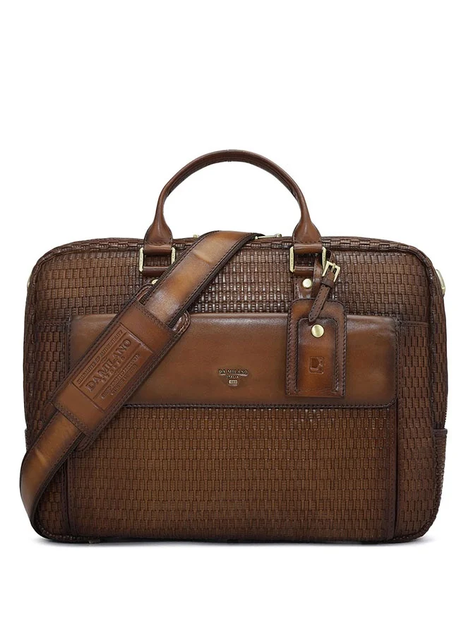 Da Milano Leather Brown Laptop Bag with Adjustable Shoulder Strap