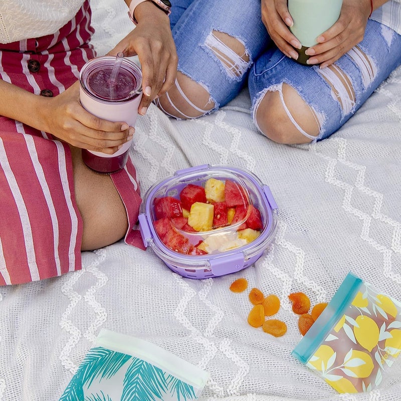 Ello وعاء غداء إليو دوراجلاس لتحضير الوجبات سعة 5 أكواب حاوية تخزين طعام زجاجية مع غلاف سيليكون وغطاء بلاستيكي محكم خالي من BPA آمن في غسالة الصحون والميكروويف والفريزر - Image 2