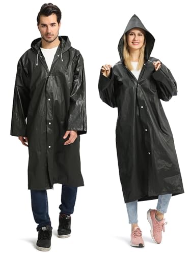 Opret Unisex Adult Black EVA Waterproof Rain Poncho Coat with Hood and Long Sleeves - Image 1