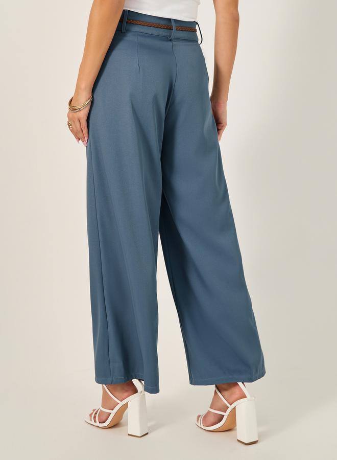 Styli Wide Leg Belted Pants with Side Pocket - Image 4