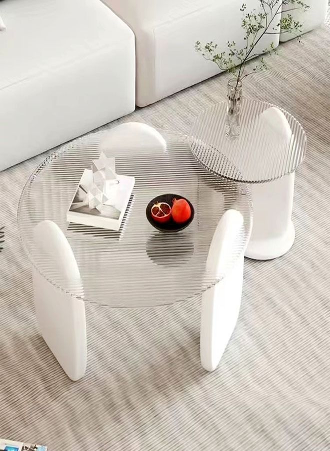 fashionhome Set of 2 Modern Design Stylish Luxury Round Edges Tempered Glass and Premium Wood Coffee Table Side Table for Bedroom Offices 80 x 33 and 50 x 39 Centimeter - Image 1