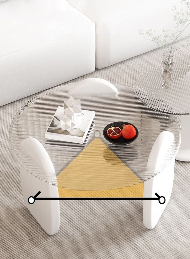 fashionhome Set of 2 Modern Design Stylish Luxury Round Edges Tempered Glass and Premium Wood Coffee Table Side Table for Bedroom Offices 80 x 33 and 50 x 39 Centimeter - Image 5