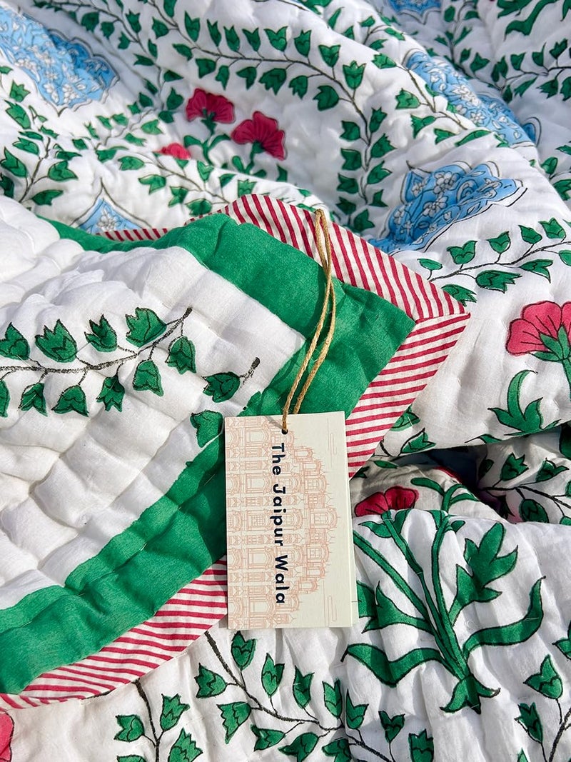 THE JAIPUR WALA THE JAIPUR WALA Hand Printed Mulmul Cotton Quilt Baghiya Single  - Image 3