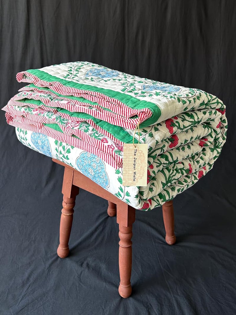 THE JAIPUR WALA THE JAIPUR WALA Hand Printed Mulmul Cotton Quilt Baghiya Single  - Image 1