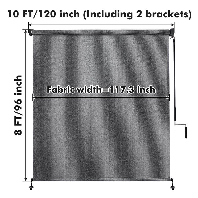 Artpuch Patio Shades Roll Up Outdoor Roller Shade (10'Wx8'H), Cordless Exterior Roller Blinds Cloth for Porch Pergola Gazebo, Walnut - Image 4