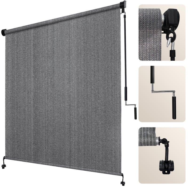 Artpuch Patio Shades Roll Up Outdoor Roller Shade (10'Wx8'H), Cordless Exterior Roller Blinds Cloth for Porch Pergola Gazebo, Walnut - Image 1