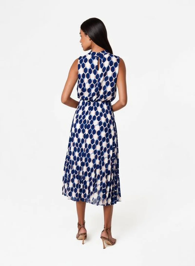 بلو فانيلا High Neck Geometric Print Pleated Dress