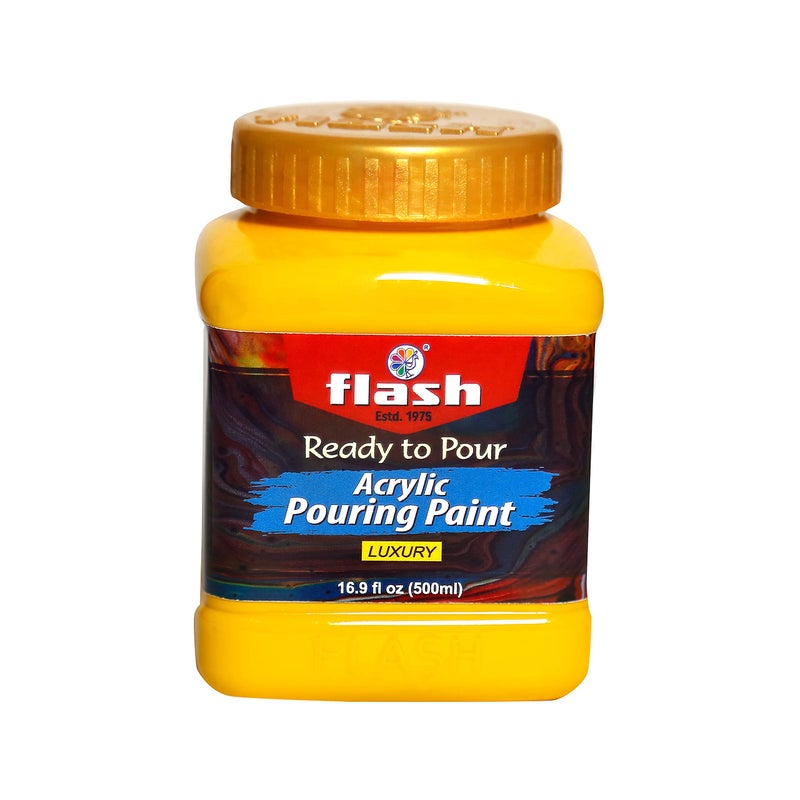 Flash Acrylic Ready to Pour Pouring Paint/Fluid Acrylic 500ml / 16 fl oz Pre-Mixed Water-Based - for Canvas, Wood, Paper, Crafts, Tile, Rocks and More& (Golden Yellow) - Image 1
