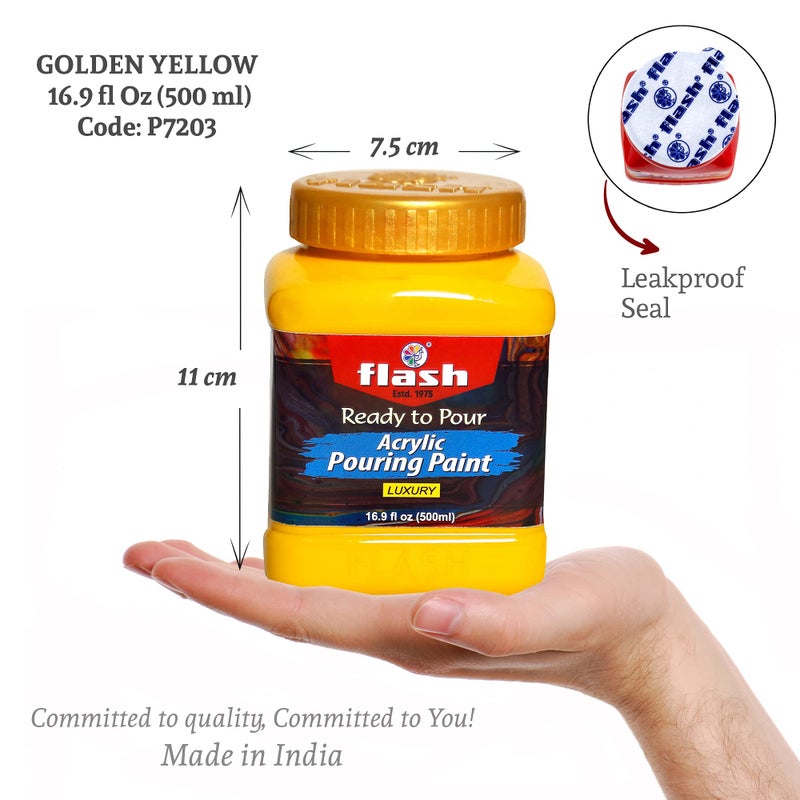 Flash Acrylic Ready to Pour Pouring Paint/Fluid Acrylic 500ml / 16 fl oz Pre-Mixed Water-Based - for Canvas, Wood, Paper, Crafts, Tile, Rocks and More& (Golden Yellow) - Image 2