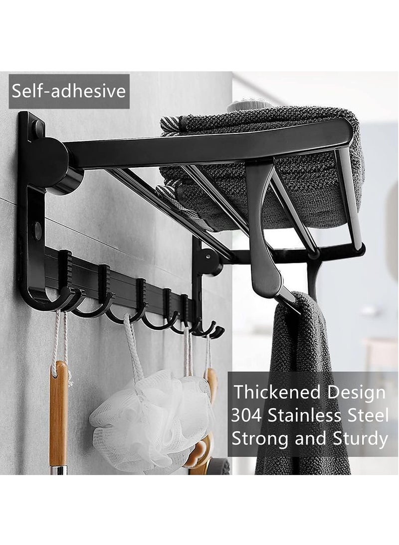 Foldable Towel Rack for Bathroom Wall Mounted Towel Shelf with 5 Movable Hooks and Adjustable Towel Bar 304 Stainless Steel Towel Holder Toilet Bathroom Bath Towel Cleaning Tools Holder (Black)  - Image 2