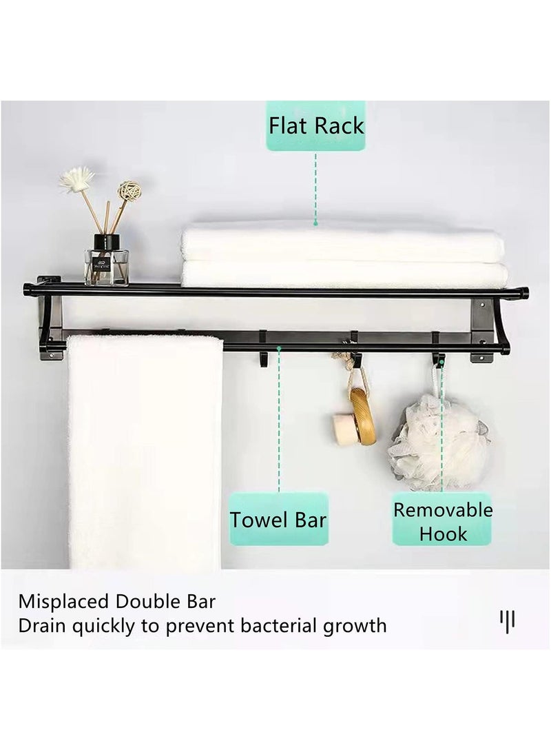 Foldable Towel Rack for Bathroom Wall Mounted Towel Shelf with 5 Movable Hooks and Adjustable Towel Bar 304 Stainless Steel Towel Holder Toilet Bathroom Bath Towel Cleaning Tools Holder (Black)  - Image 3
