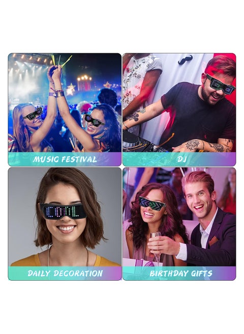 LED Glasses, DIY Customizable Light Up Glasses, Bluetooth APP Connected LED Display Smart Glasses, APP Control Glasses with Text/Graffiti/Animation/Rhythm for Parties,Festival, (Colour Light)