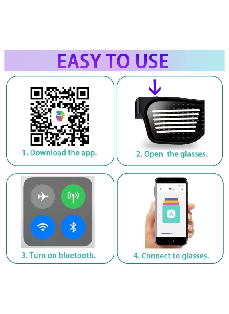 KASTWAVE - نظارات LED، نظارات مضيئة قابلة للتخصيص يمكنك صنعها بنفسك، نظارات ذكية مزودة بشاشة LED متصلة بتطبيق بلوتوث، نظارات تحكم بالتطبيق مع نص/رسومات جرافيتي/رسوم متحركة/إيقاع للحفلات والمهرجانات (ضوء ملون) - Image 1