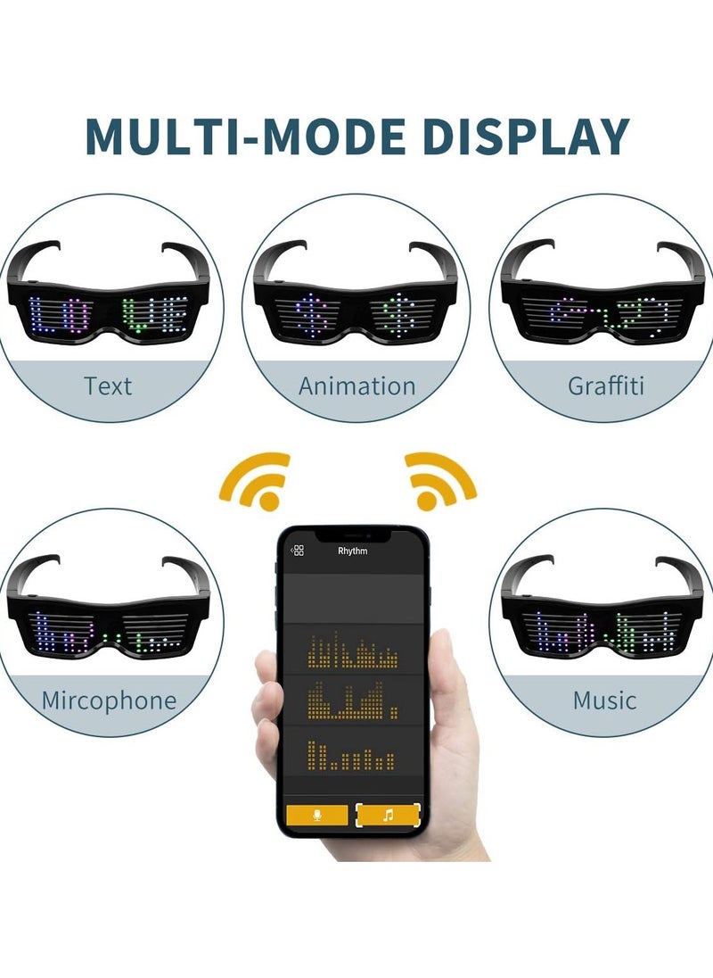 KASTWAVE - نظارات LED، نظارات مضيئة قابلة للتخصيص يمكنك صنعها بنفسك، نظارات ذكية مزودة بشاشة LED متصلة بتطبيق بلوتوث، نظارات تحكم بالتطبيق مع نص/رسومات جرافيتي/رسوم متحركة/إيقاع للحفلات والمهرجانات (ضوء ملون) - Image 1