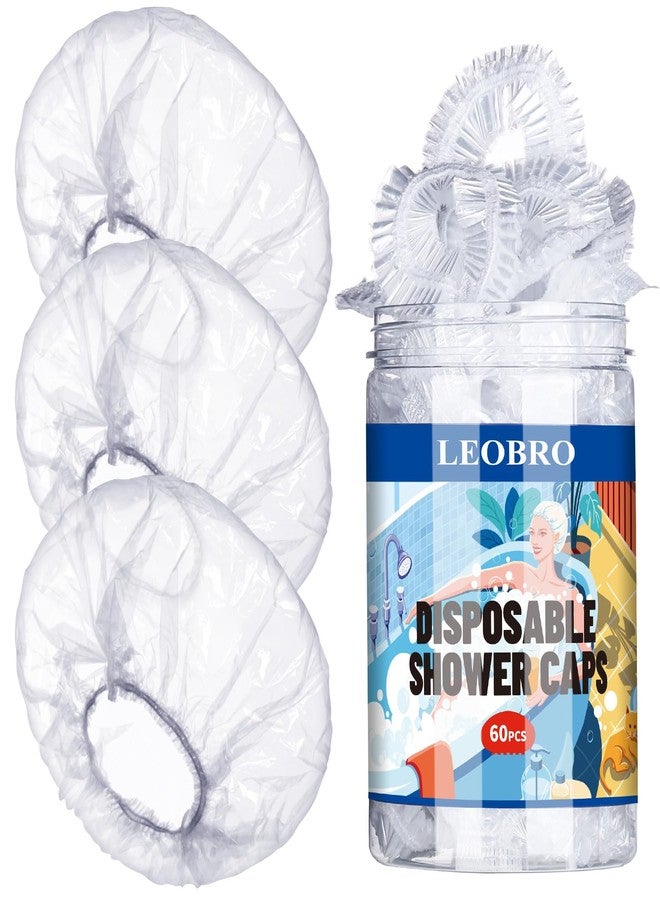 LEOBRO Shower Caps, 60PCS Large Disposable Shower Caps for Women, Plastic Shower Cap, Plastic Cap for Hair Treatment, Travel, Large Size 19.3 INCH - Image 1