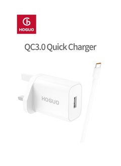 HOGUO Power Adapter 22.5W USB Port QC 3.0 Output with Type-C Cable White  - Image 2