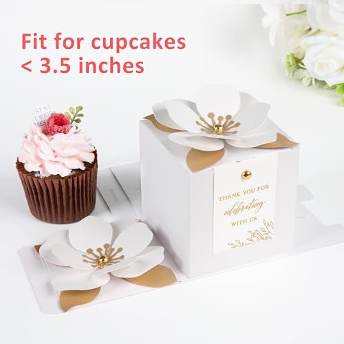 FEIYI 20 PCS White Gift Boxes, 3 In 1 Favor Boxes with Floral Decor, White Thank You Tags Cupcake Containers Gift wrapping for Wedding, Baby Shower, Birthday, Decorations Party - 3.55x3.55x3.55 - Image 4