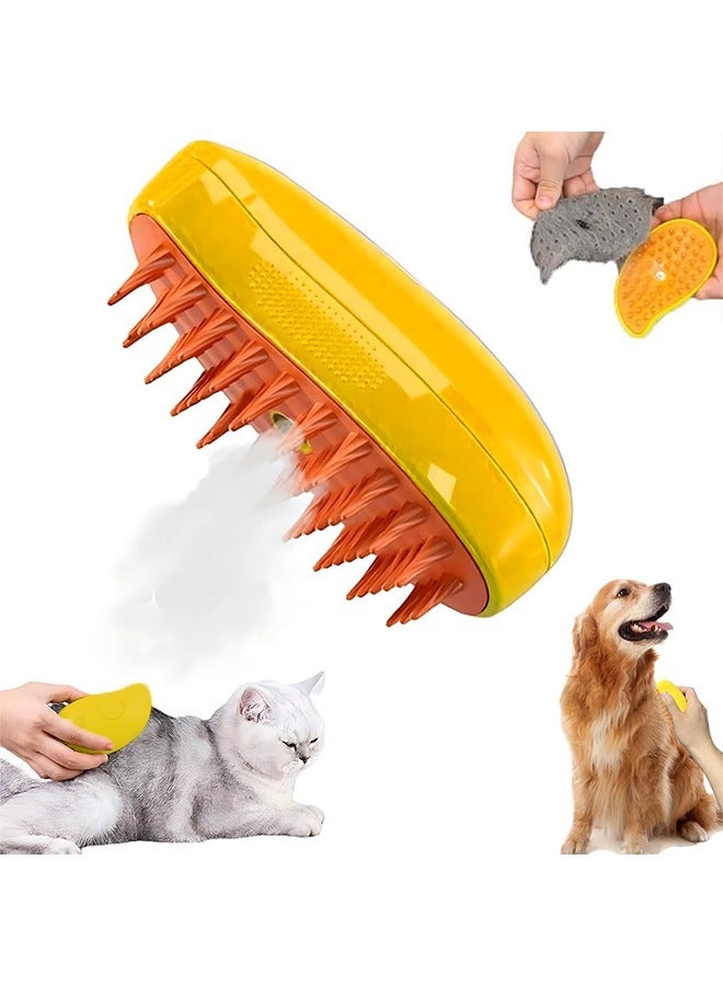 Loquat Steamy Cat Brush,3 In1 Spray Cat Brush, Self Cleaning Cat Steamy Brush, Cat Steamy Brush for Massage, Cat Grooming Brush for Removing Tangled and Loose Hair (Yellow) - Image 1
